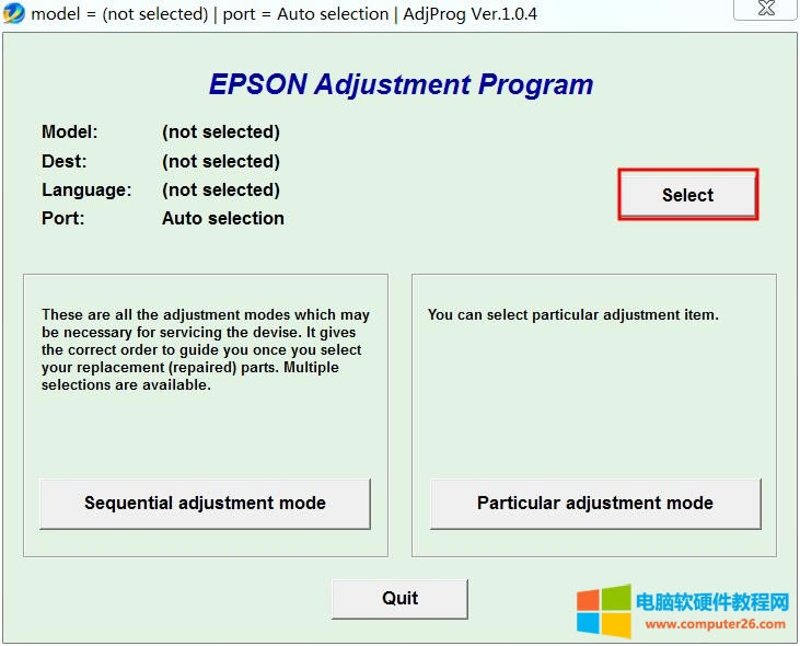epson adjustment program 選擇型號(hào)