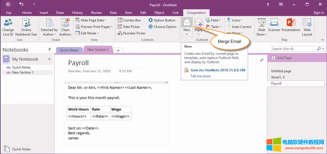 ����һ OneNote �������ģ����ϲ��]���o Outlook