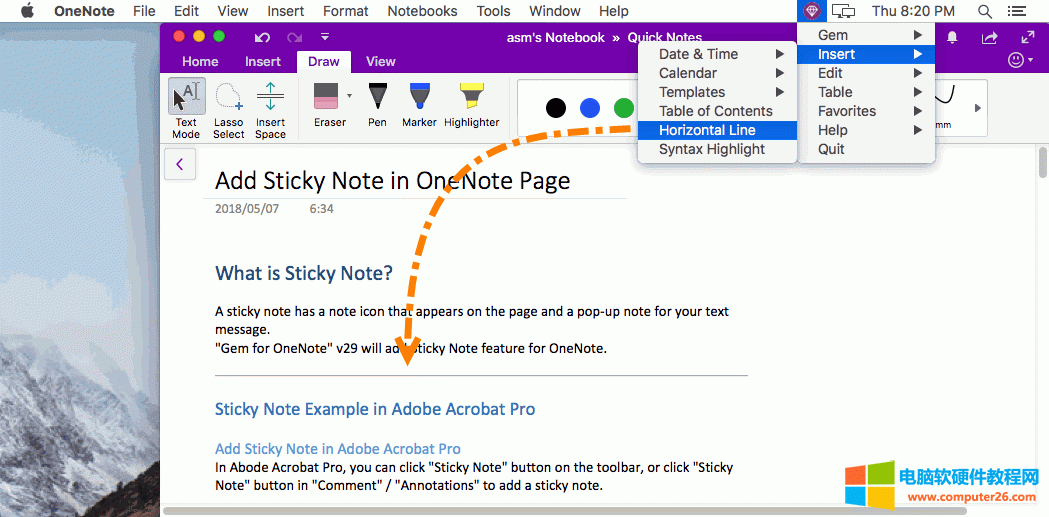 �� Mac �� OneNote �в���ˮƽ��