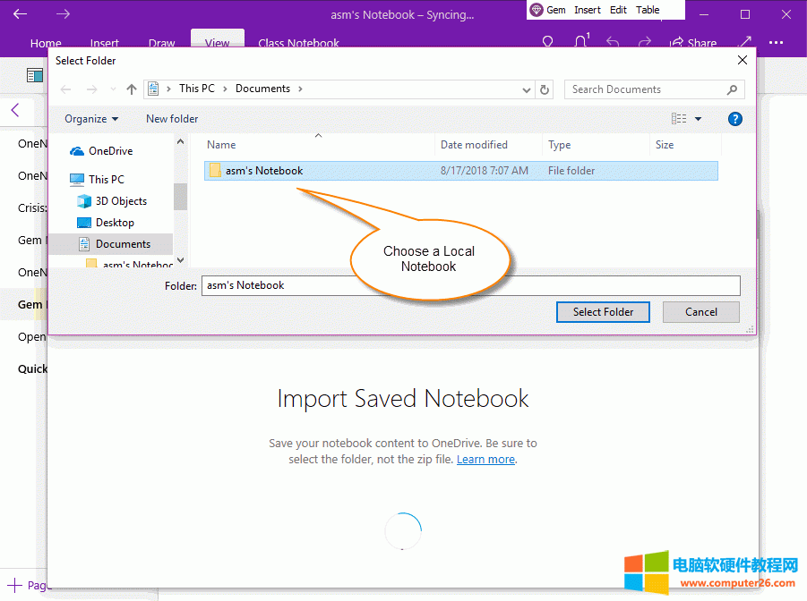 �x��һ������ OneNote �Pӛ�����ļ��A������
