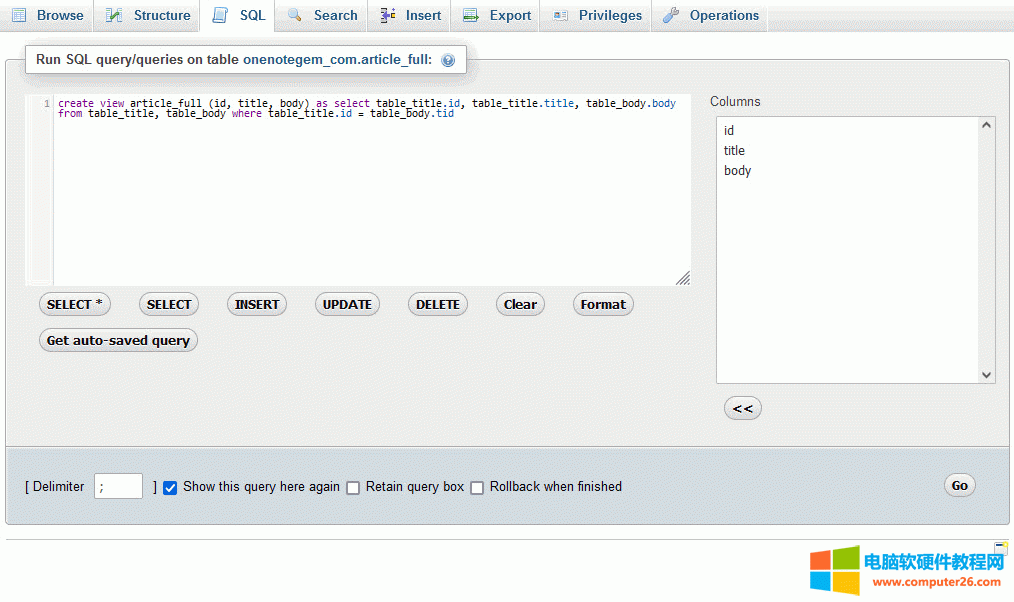 �� phpMyAdmin �ͨ�^ SQL �Z��ϳɌ����õ�ҕ�D article_full