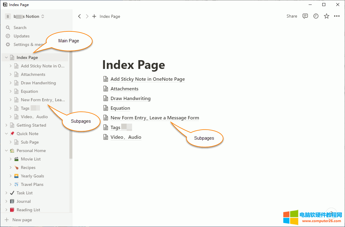 要想在Notion 中批量導出頁面,需要創建主頁和子頁的結構