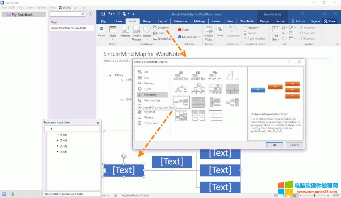 ����һ�� SmartArt ˮƽ�M���Y(ji��)��(g��u)�D 