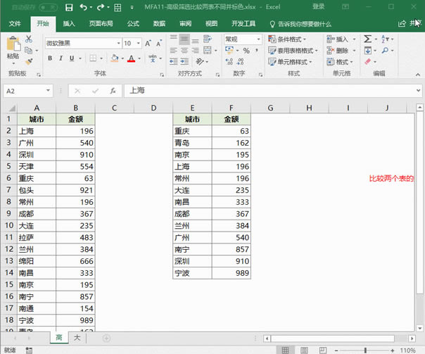 Excel���ø߼��Y�x�M�б��^��ͬ