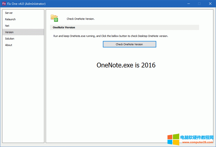 ͨ�^ Fix One �ṩ�Ĺ��ܙz�� OneNote.exe �İ汾