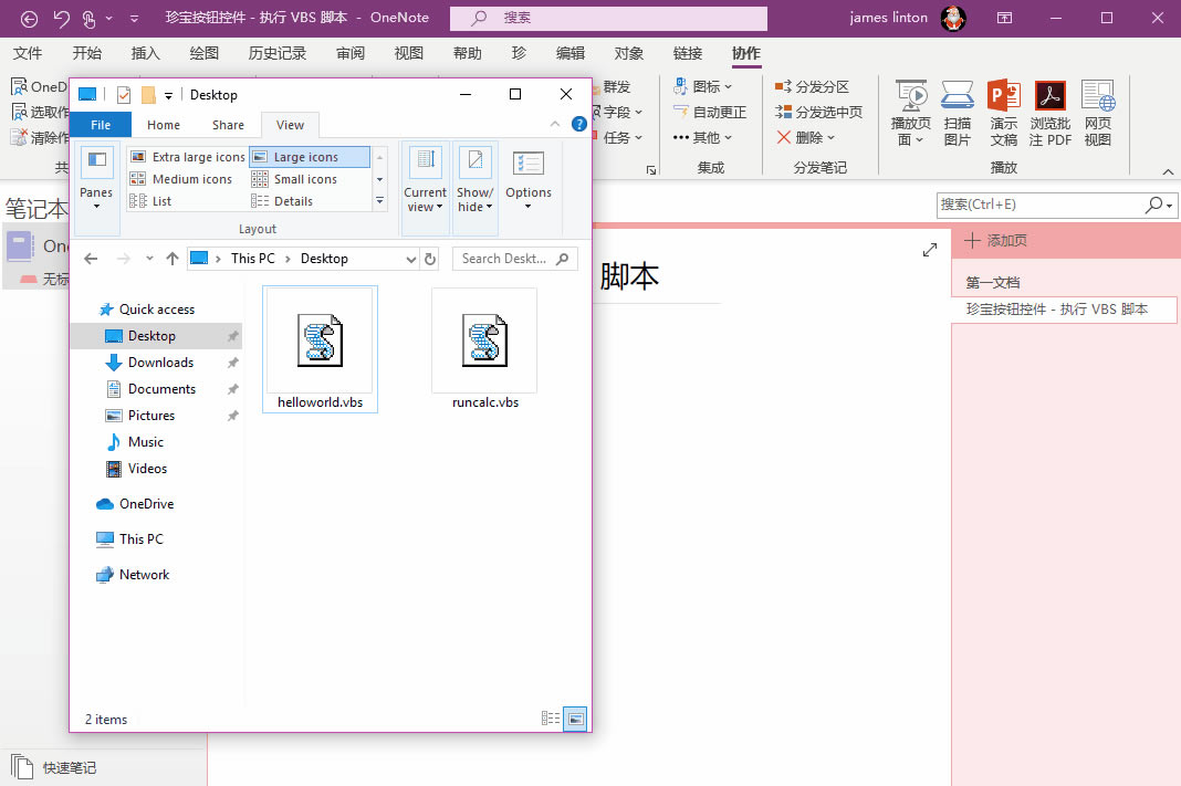 �� OneNote ��ʹ���䌚���o�ؼ����(zh��)�� VBS �_���������\���ⲿ����