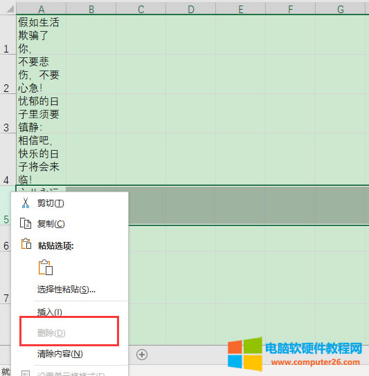 禁止刪除行效果界面